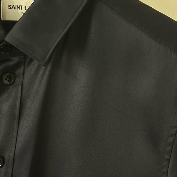 Saint Laurent Silk Satin Blouse Glossy Black size FR 38 Button front - Picture 6 of 13